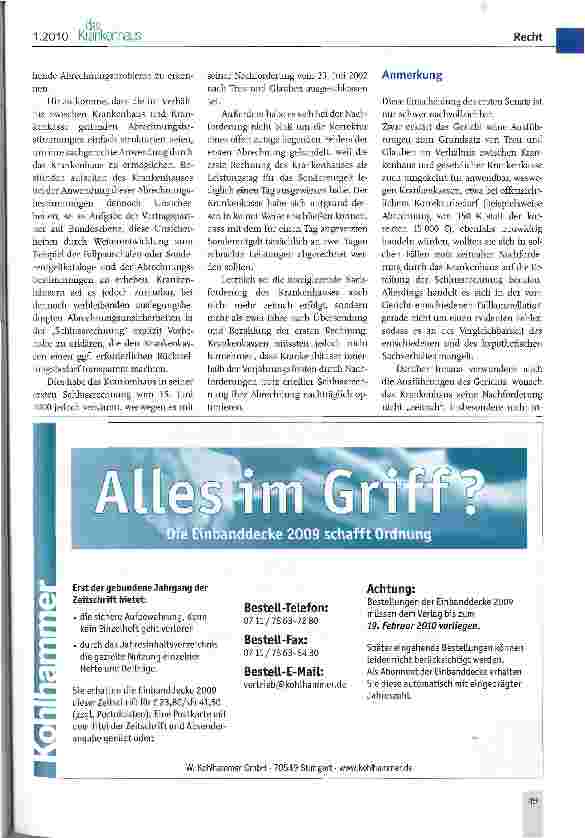 Vorschauseite 2: Nachforderungen der Krankenhäuser gegenüber den Krankenkassen