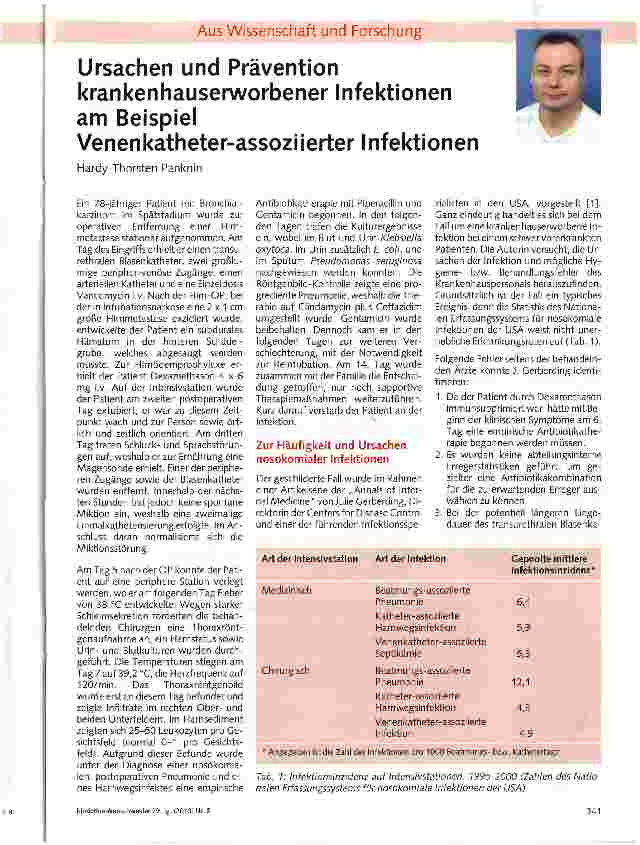 Vorschauseite 1: Ursachen und Prävention krankenhauserworbener Infektionen am Beispiel Venenkatheter-assoziierter Infektionen