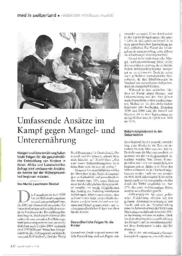 Vorschauseite 1: Umfassende Ansätze im Kampf gegen Mangelund Unterernährung Umfassende Ansätze im Kampf gegen Mangelund Unterernährung