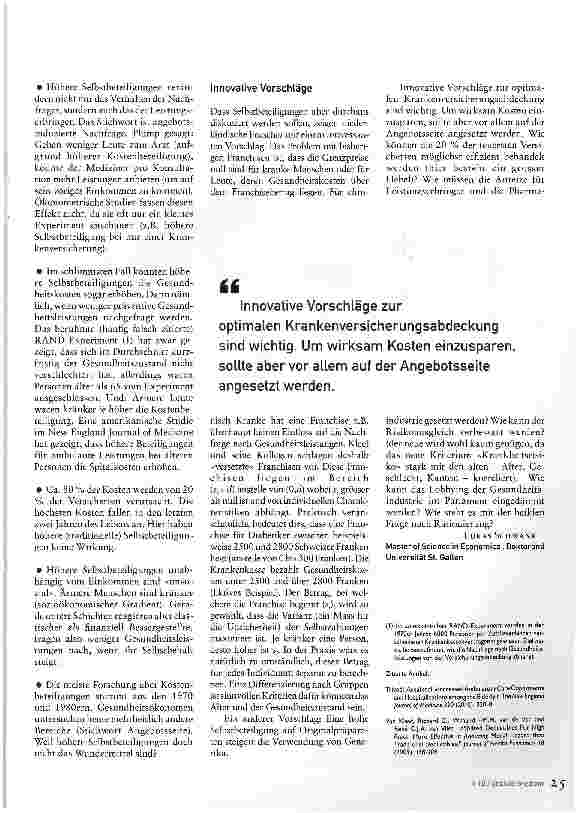 Vorschauseite 2: Die Diskussion um das moralische RisikoWelche Anreize in der Krankenversicherung?