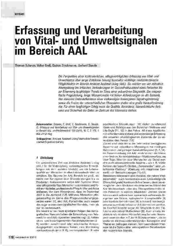 Vorschauseite 1: Erfassung und Verarbeitung von Vitalund Umweltsignalen im Bereich AAL