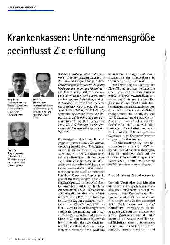 Vorschauseite 1: Krankenkassen: Unternehmensgröße beeinflusst Zielerfüllung