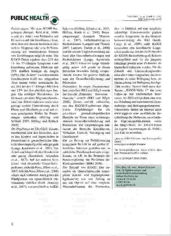 Vorschauseite 2: Der Kinderund Jugendgesundheitssurvey (KiGGS): Datengrundlage für eine evidenzbasierte Prävention