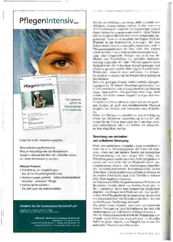Vorschauseite 3: Pflege bei Multipler SkleroseNeues Konzept ermöglicht optimale Betreuung von MS-Patienten