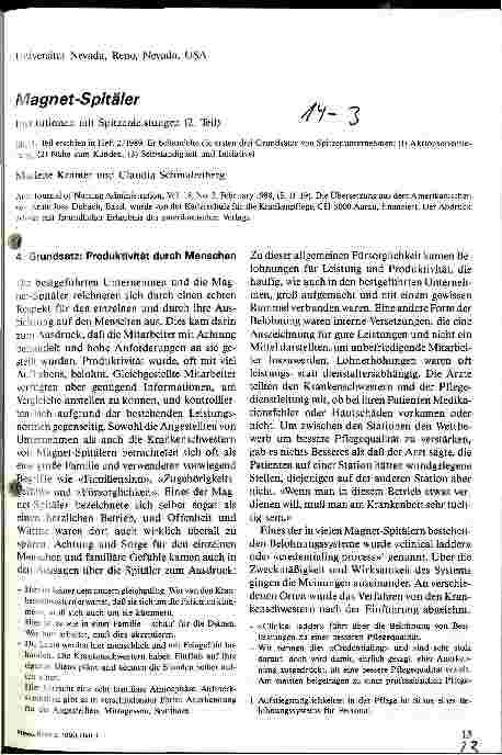 Vorschauseite 1: Magnet-Spitäler Institutionen mit Spitzenleistungen ( 2. Teil)