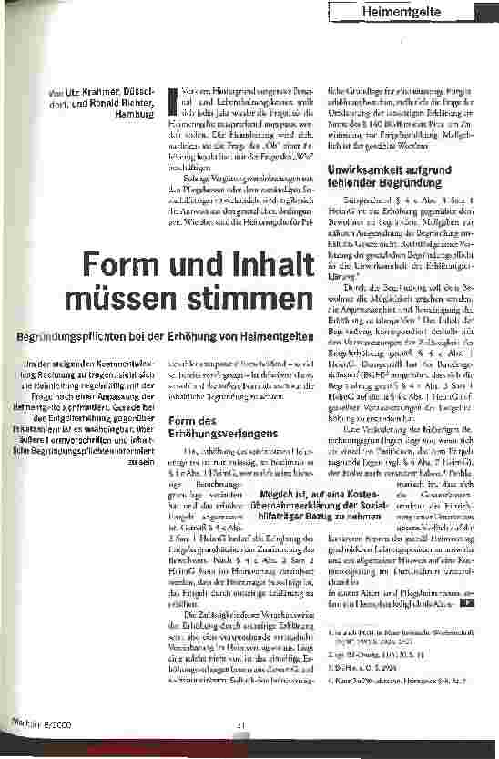 Vorschauseite 1: Form und Inhalt müssen stimmen Begründungspflichten bei der Erhöhung von Heimentgelten