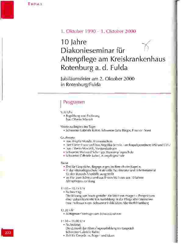Vorschauseite 1: 10 Jahre Diakonieseminar für Altenpflege am Kreiskrankenhaus Rotenburg a. d. Fulda Jubiläumsfeier am 2. Oktober 2000 in Rotenburg/Fulda