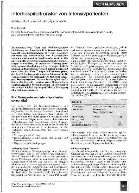 Vorschauseite 1: Interhospitaltransfer von Intensivpatienten