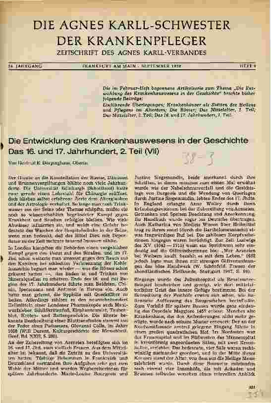 Vorschauseite 1: Die Entwicklung des Krankenhauswesens in der Geschichte Das 16. und 17. Jahrhundert, 2. Teil (VII)