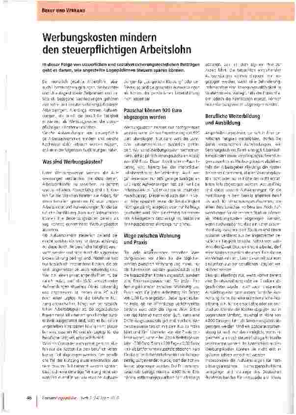 Vorschauseite 1: Werbungskosten mindern den steuerpflichtigen Arbeitslohn