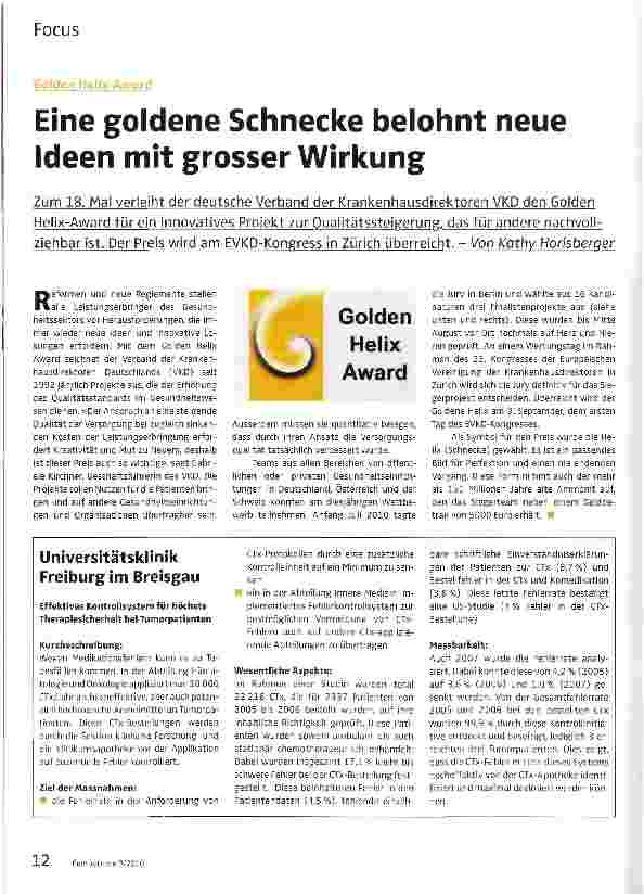 Vorschauseite 1: Eine goldene Schnecke belohnt neue Ideen mit grosser Wirkung