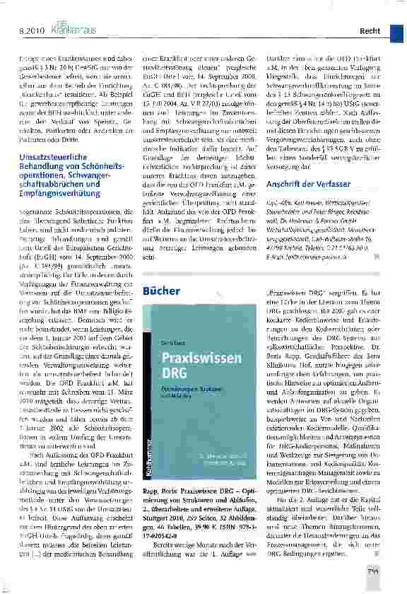 Vorschauseite 2: Gewerbesteuerbefreiung für Krankenhäuser Anwendungsbereich des § 3 Nr. 20 GewStG in der aktuellen Rechtsprechung