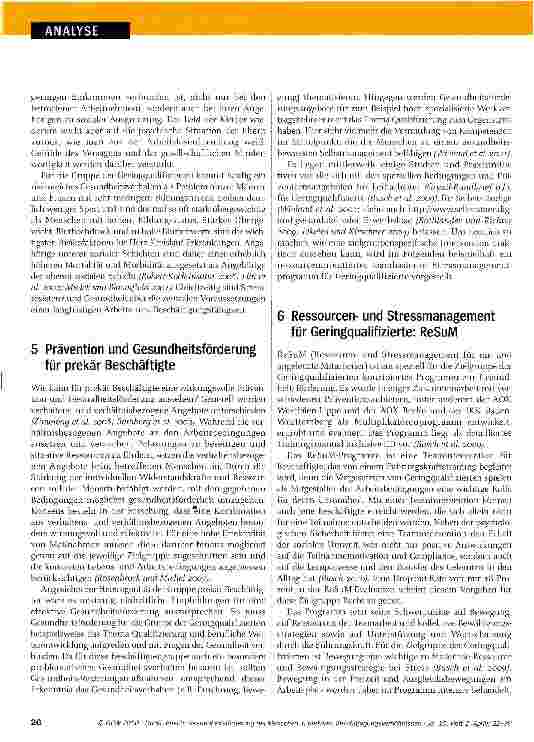 Vorschauseite 5: Gesundheitsförderung bei Menschen in prekären Beschäftigungsverhältnissen