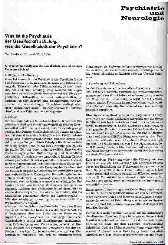 Vorschauseite 1: Was ist die Psychiatrie der Gesellschaft schuldig, was die Gesellschaft der Psychiatrie