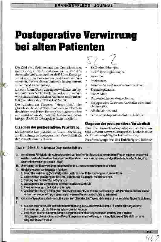 Vorschauseite 1: Postoperative Verwirrung bei alten Patienten