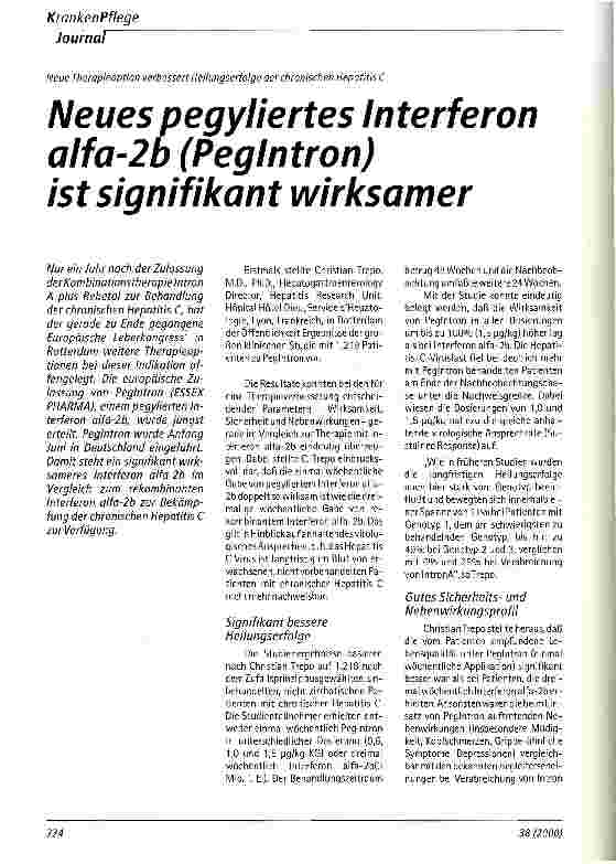 Vorschauseite 1: Neues pegyliertes Interferon alfa-2b (PegIntron) ist signifikant wirksamer
