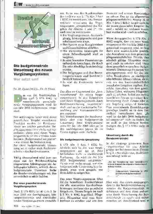 Vorschauseite 1: Die budgetneutrale Umsetzung des neuen Vergütungssystems Wer setzt um?