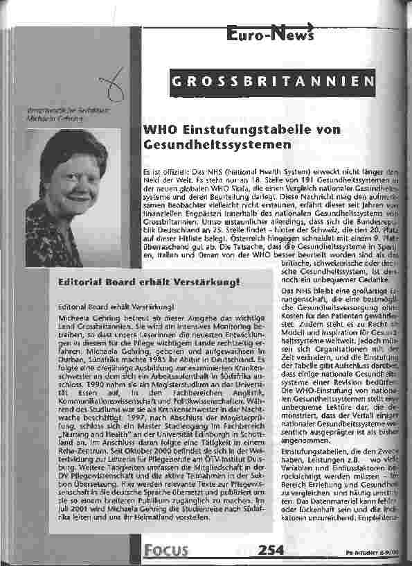 Vorschauseite 1: WHO Einstufungstabelle von Gesundheitssystemen Euro-News aus Grossbritannien