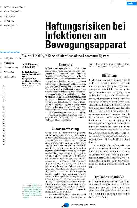 Vorschauseite 1: Haftungsrisiken bei Infektionen am Bewegungsapparat