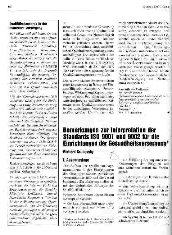 Vorschauseite 1: Bemerkungen zur Interpretation der Standards ISO 901 und 9002 für die Einrichtungen der Gesundheitsversorgung