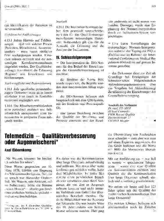 Vorschauseite 4: Bemerkungen zur Interpretation der Standards ISO 901 und 9002 für die Einrichtungen der Gesundheitsversorgung