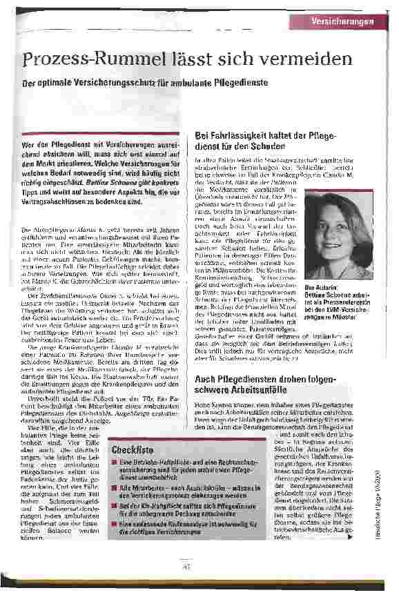 Vorschauseite 1: Prozess-Rummel lässt sich vermeiden Der optimale Versicherungsschutz für ambulante Pflegedienste