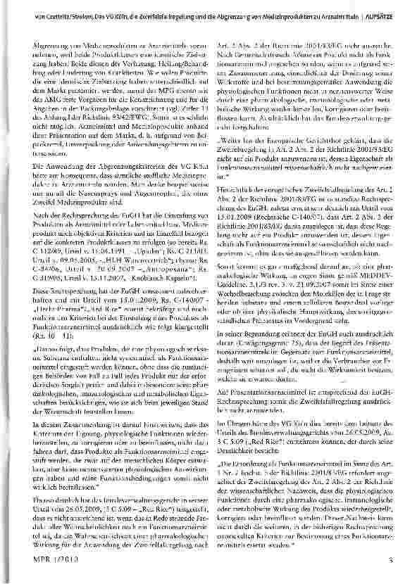 Vorschauseite 3: Das VG Köln, die Zweifelsfallregelung und die Abgrenzung von Medizinprodukten zu Arzneimitteln