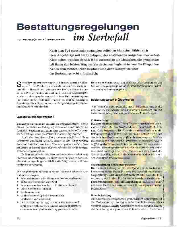 Vorschauseite 1: Bestattungsregelungen im Sterbefall
