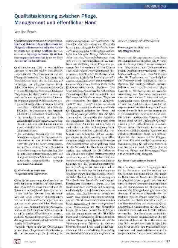 Vorschauseite 1: Qualitätssicherung zwischen Pflege, Management und öffentlicher Hand