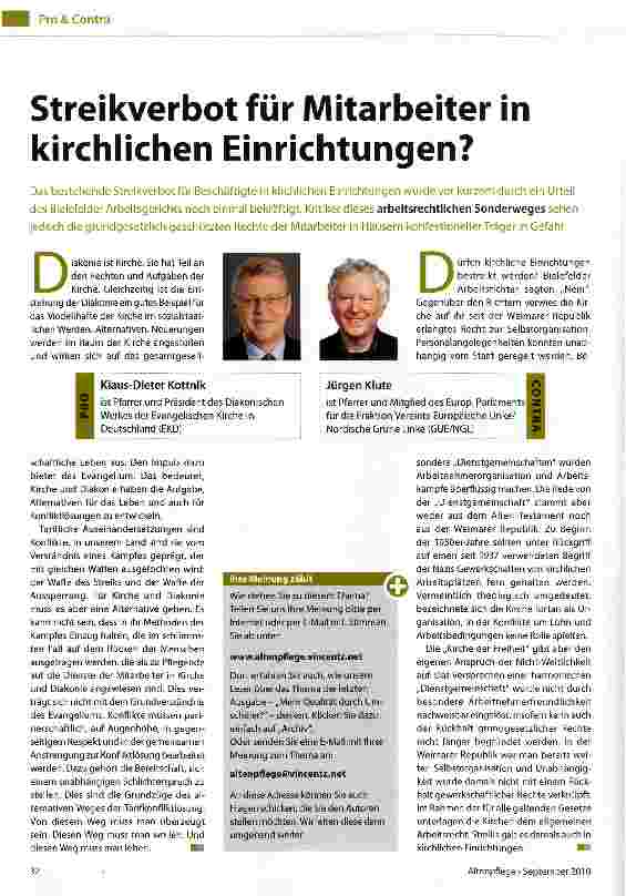 Vorschauseite 1: Streikverbot für Mitarbeiter in kirchlichen Einrichtungen?