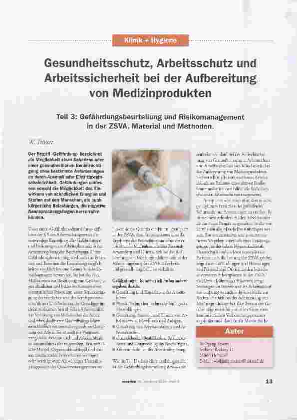 Vorschauseite 1: Gesundheitsschutz, Arbeitsschutz und Arbeitssicherheit bei der Aufbereitung von Medizinprodukten