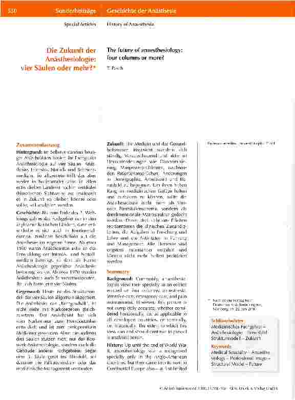 Vorschauseite 1: Die Zukunft der Anästhesiologie: vier Säulen oder mehr?