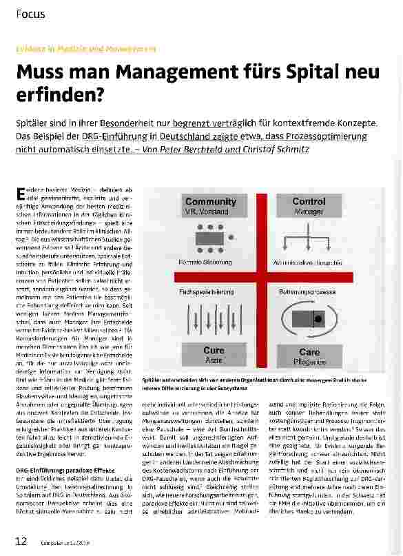 Vorschauseite 1: Muss man Management fürs Spital neu erfinden?