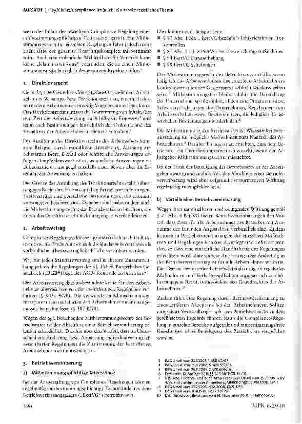 Vorschauseite 2: Compliance ist (auch) ein arbeitsrechtliches Themazugleich Anmerkung zu dem Urteil des Hessischen Landesarbeitsgerichts vom 25. Januar 2010 -17 Sa 21/091