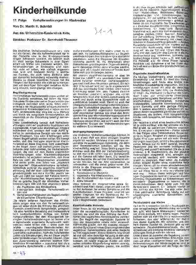 Vorschauseite 1: Kinderheilkunde 17. Folge: Verhaltensstörungen im Kindesalter