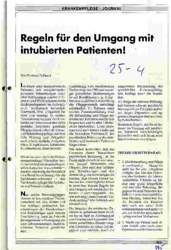 Vorschauseite 1: Regeln für den Umgang mit intubierten Patienten!