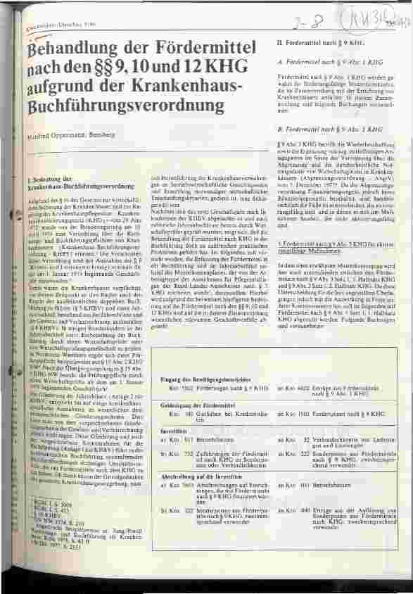 Vorschauseite 1: Behandlung der Fördermittel nach den Paragraphen 9,10 und 12 KHG aufgrund der Krankenhaus-Buchführungsverordnung