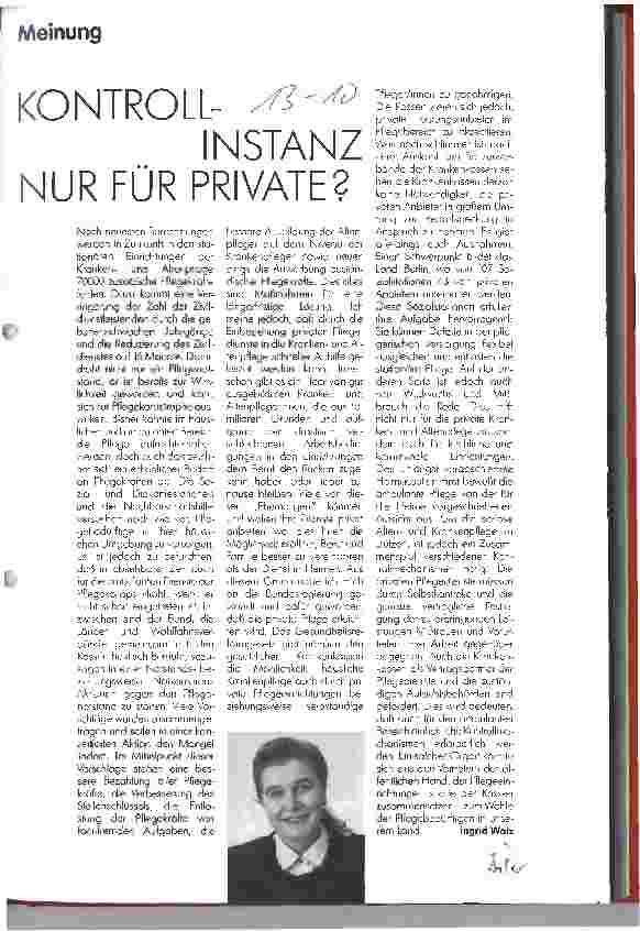 Vorschauseite 1: Kontrollinstanz nur für Private?