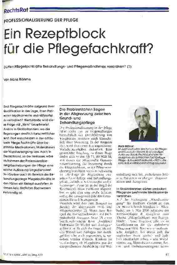 Vorschauseite 1: Ein Rezeptblock für die Pflegefachkraft? Dürfen Pflegefachkräfte Behandlungsund Pflegemaßnahmen verordnen? (1)