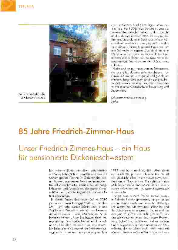 Vorschauseite 1: 85 Jahre Friedrich-Zimmer-Haus Unser Friedrich-Zimmei>Haus - ein Haus für pensionierte Diakonieschwestern