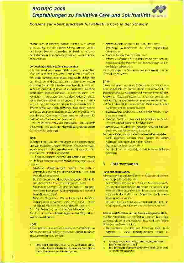 Vorschauseite 3: BIGORIO 2008Empfehlungen zu Palliative Care und Spiritualität