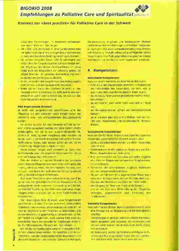 Vorschauseite 4: BIGORIO 2008Empfehlungen zu Palliative Care und Spiritualität