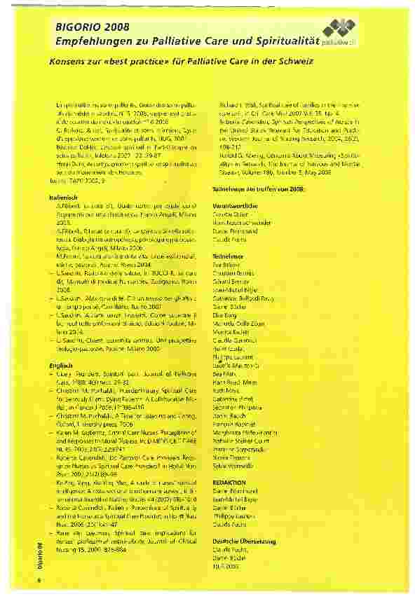 Vorschauseite 6: BIGORIO 2008Empfehlungen zu Palliative Care und Spiritualität