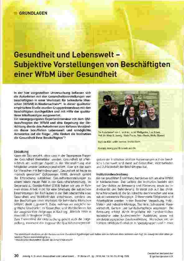 Vorschauseite 1: Gesundheit und Lebenswelt - Subjektive Vorstellungen von Beschäftigten einer WfbM über Gesundheit