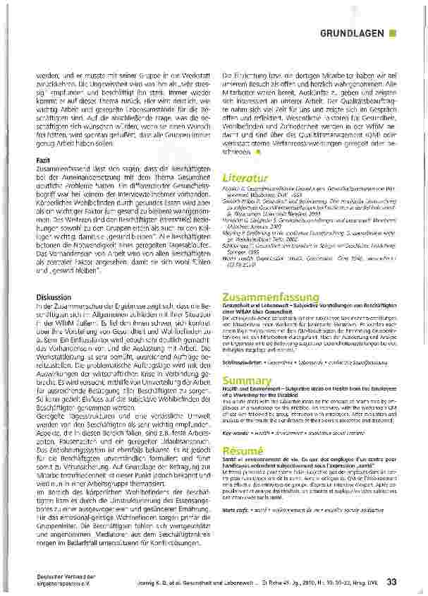 Vorschauseite 4: Gesundheit und Lebenswelt - Subjektive Vorstellungen von Beschäftigten einer WfbM über Gesundheit