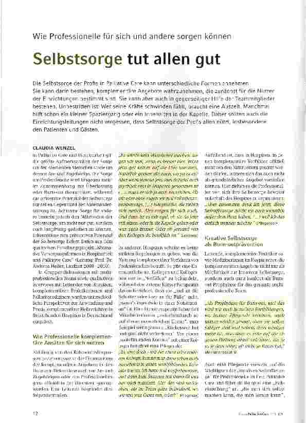 Vorschauseite 1: Wie Professionelle für sich und andere sorgen könnenSelbstsorge tut allen gut