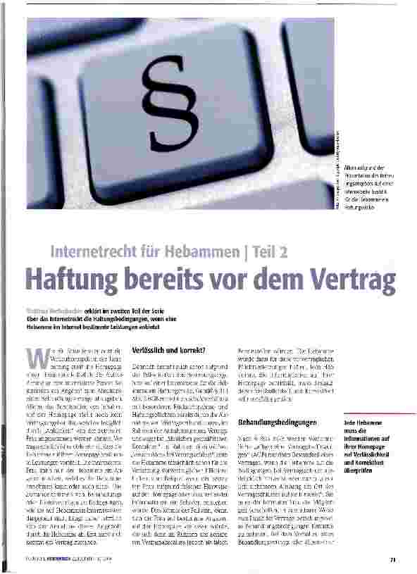 Vorschauseite 1: Internetrecht für Hebammen I Teil 2 Haftung bereits vor dem Vertrag