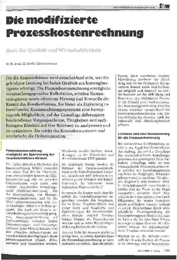 Vorschauseite 1: Die modifizierte Prozesskostenrechnung Basis für Qualität und Wirtschaftlichkeit