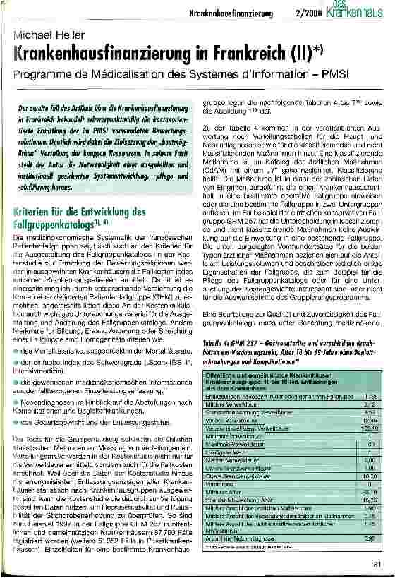 Vorschauseite 1: Krankenhausfinanzierung in Frankreich (II) Programme de Médicalisation des Systèmes dInformation - PMSI