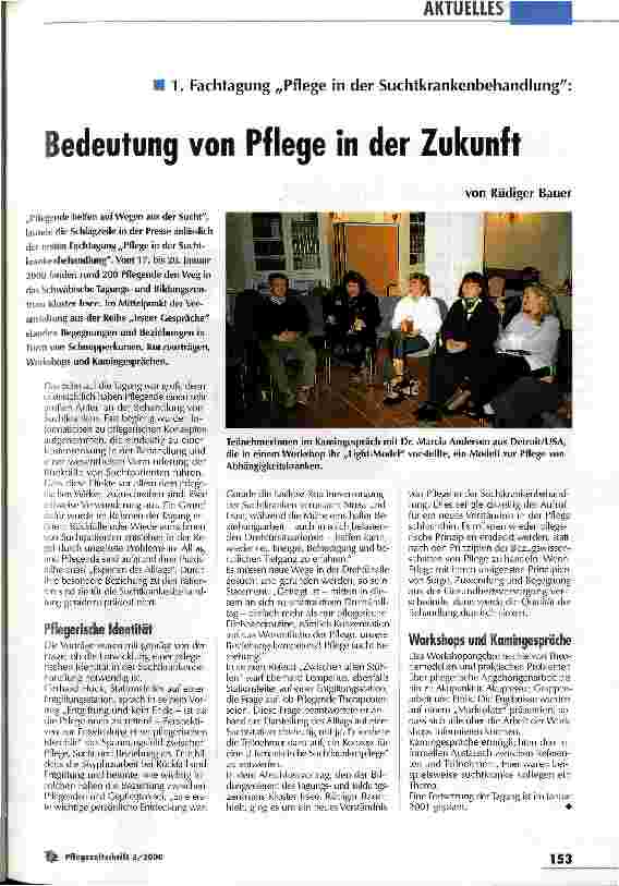 Vorschauseite 1: Bedeutung von Pflege in der Zukunft 1. Fachtagung Pflege in der Suchtbehandlung